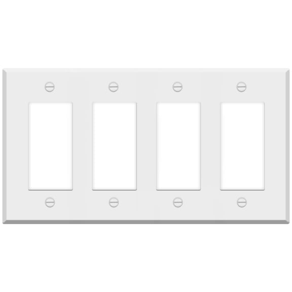 4-gang White Metal Rocker Switch Cover Standard Size Wall Plate for GFCI, Dimmer, or Decorator Outlets Painted Finish Corrosion Resistant Unbreakable Metal Construction