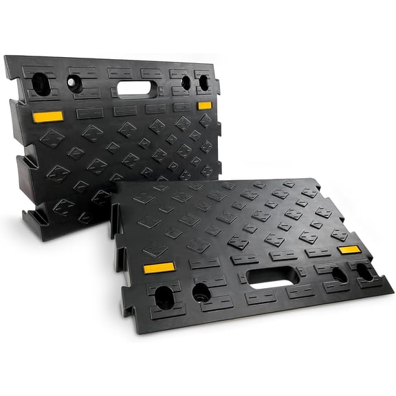 4" high 2-Piece Portable Automotive Curb Ramp, Heavy-Duty Plastic Threshold Ramp Track Interlocking Step Ramp Structure 6600 Lbs Load Capacity for Cars, Wheelchairs, Bikes, Motorcycles
