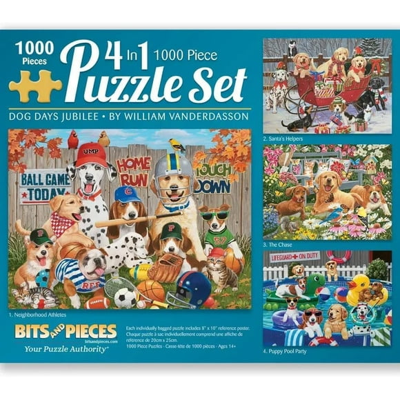 4-in-1 1000pc Jigsaw Puzzle Set for Adults Dog Days Jubilee by Vanderdasson