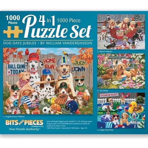 Vanderdasson Jigsaw Puzzle Set Dog Days Jubilee 4-in-1, 1000 Piece for Adults
