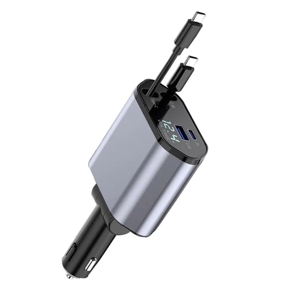 4in1 120W Car Charger Retractable USB TypeC Cable For Cell Phone Hot