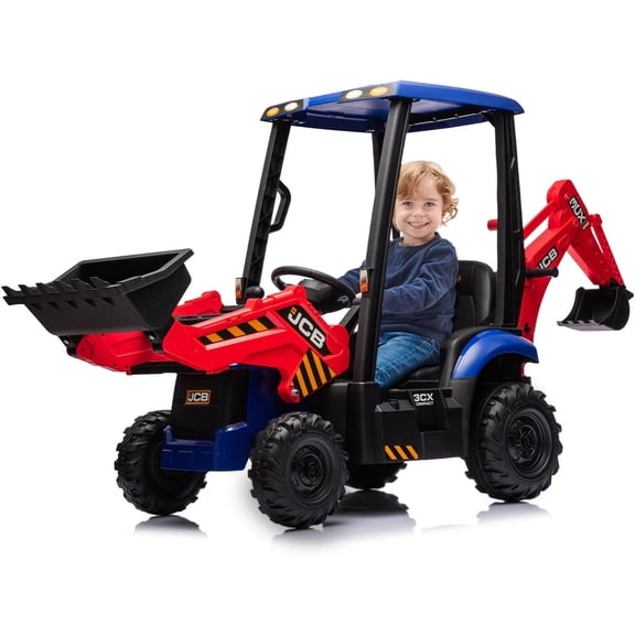 4-in-1 12V Ride-On Construction Vehicle, JCB Licensed Tractor, Excavator & Bulldozer with Removable Tent, Remote Control, EVA Tires, 2-4 MPH