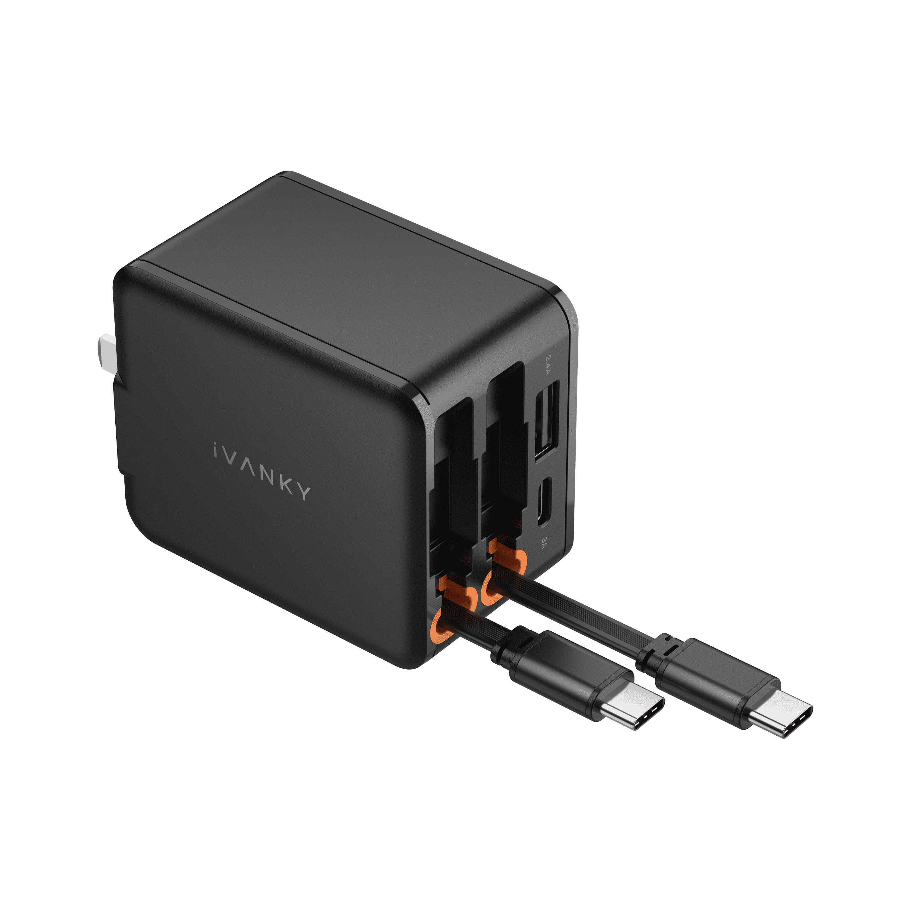 4-in-1 45W Fast Charging Retractable Wall Charger with Dual USB C Cables