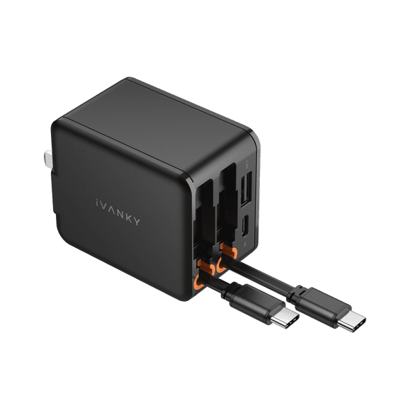 4-in-1 45W Fast Charging Retractable Wall Charger with Dual USB C Cables