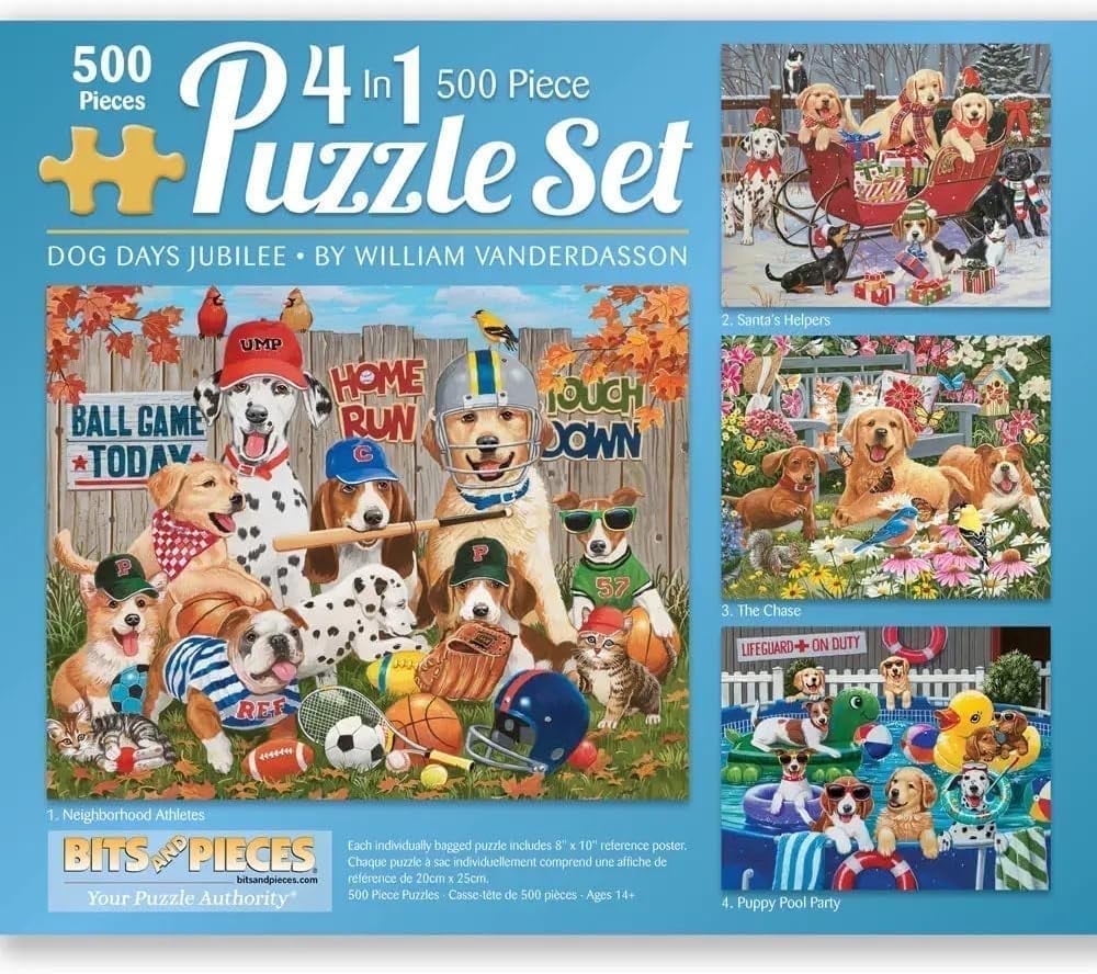 Vanderdasson Dog Days Jubilee Dog 4-in-1 Jigsaw Puzzle Set 500 Piece