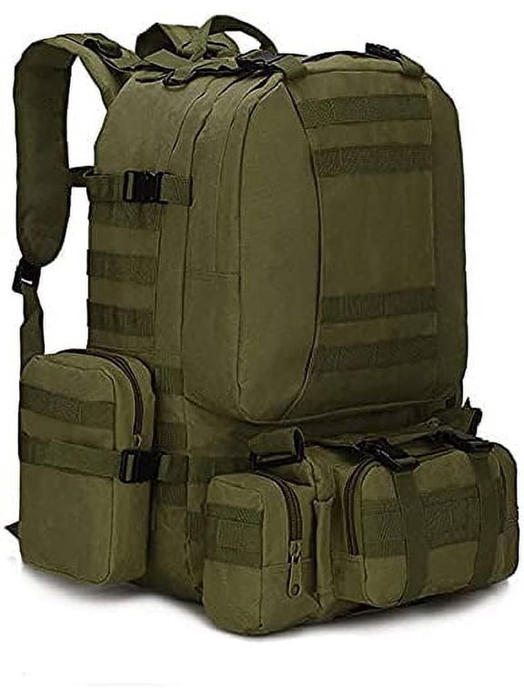 4-in-1 55L Outdoor Backpack Set Large Capacity Camping Hiking Travel Gear with Daypack Accessories, Green Durable Multi-Pocket Pack