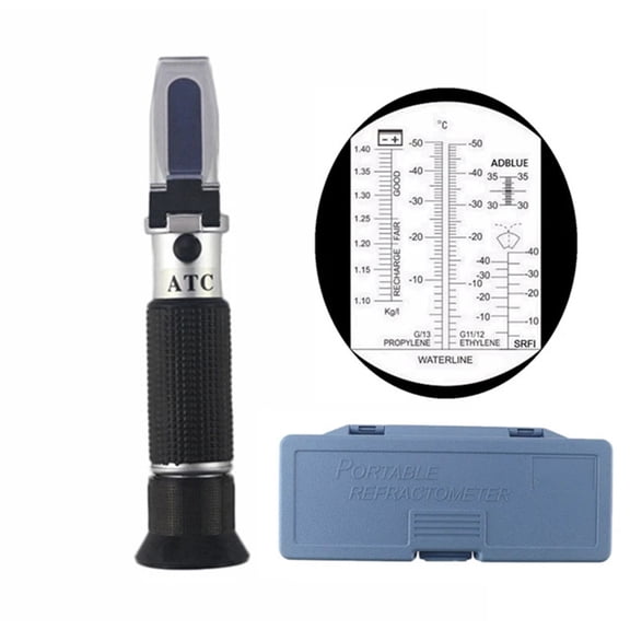 4 in 1 ATC Refractometer Antifreeze Coolant Tester Engine Fluid Propylene Ethylene Glycol Detector Car Clean Battery Test ,Lightweight