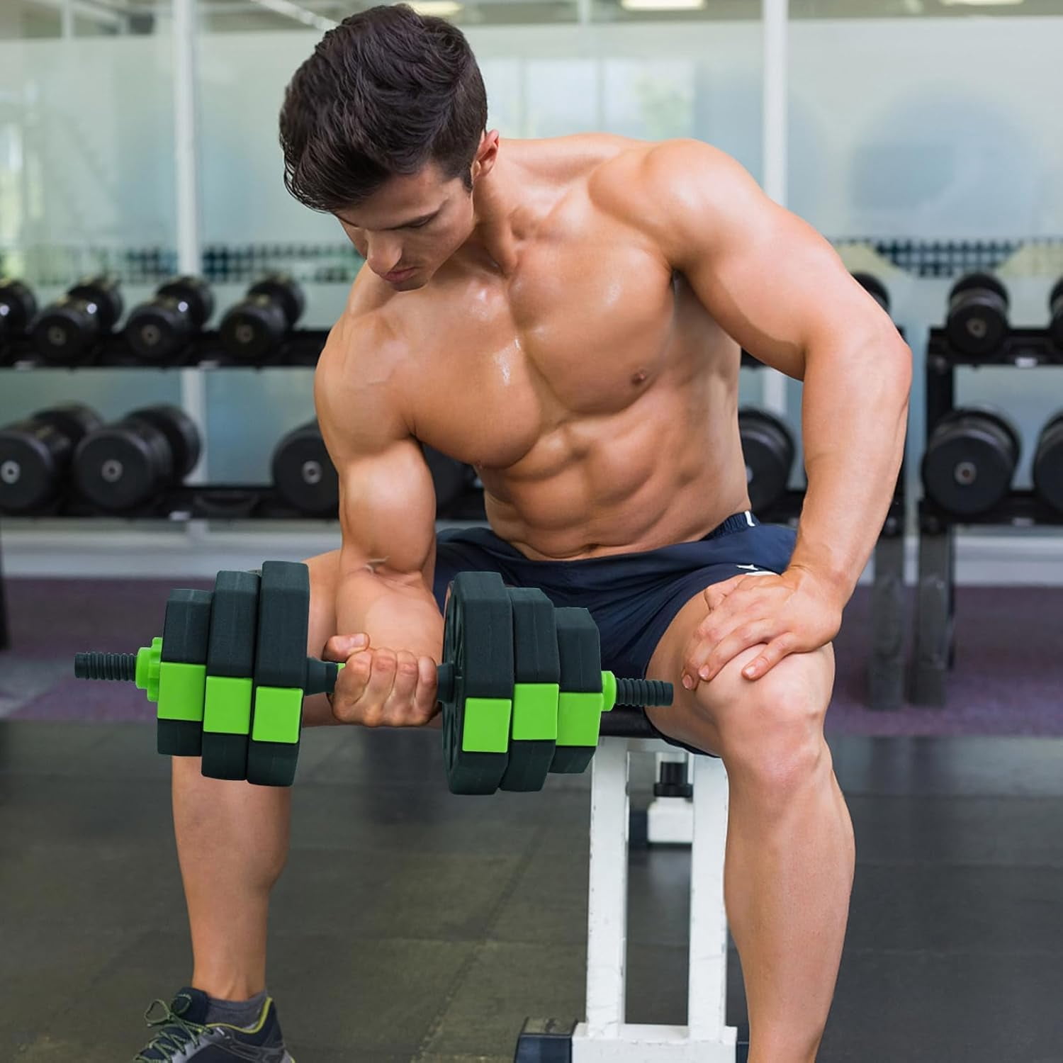 4-in-1 Adjustable Dumbbell Set, 44LBS Free Weights Set with Dumbbell, Barbell, Kettlebell and Push-up Options, Non-Rolling Dumbbell, Home Gym Fitness Equipment