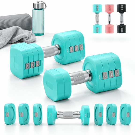 4-in-1 Adjustable Dumbbell Set, Blue, Pair of 2, 20 Total Lb (4, 6, 8, 10 Lb Options)