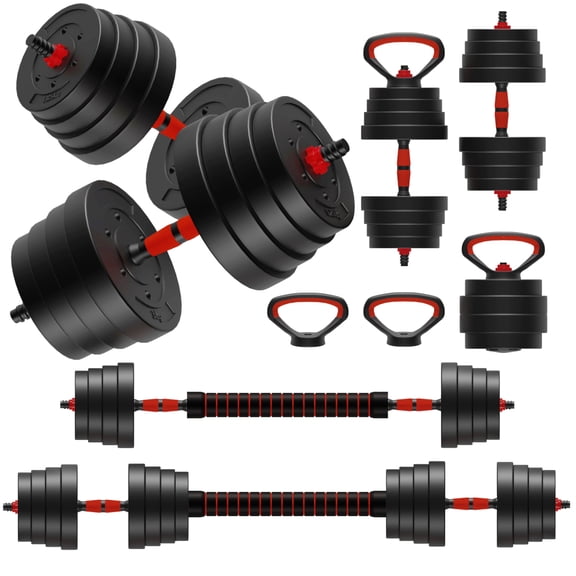 4-in-1 Adjustable Dumbbell Set - Converts to Barbell, Kettlebell & Push-Up Stands Interchangeable Plates, Non-Slip Grips for Home Gym