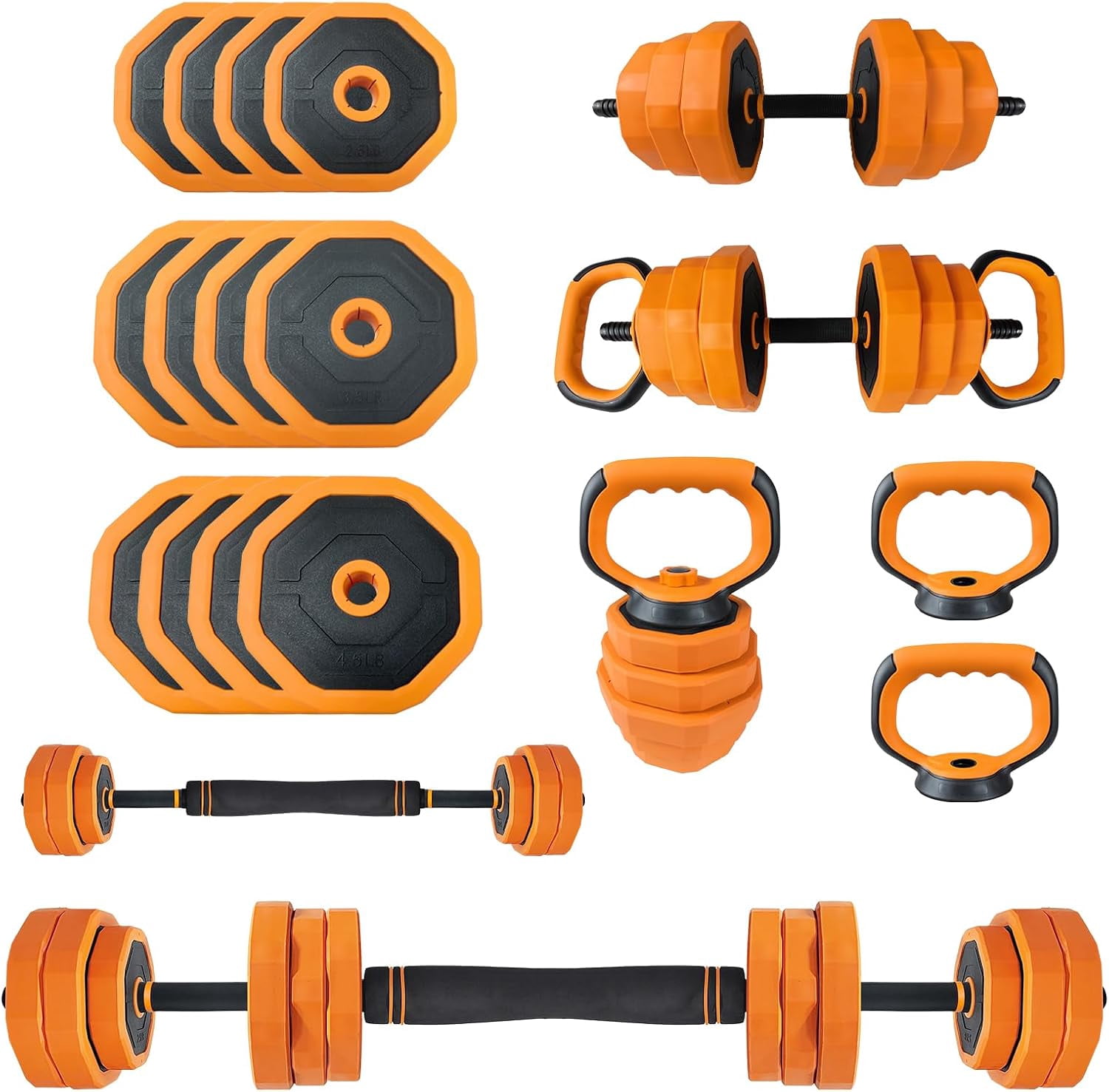 4-in-1 Adjustable Dumbbell Set, Weight Set Used as Dumbbell, Barbell, Kettlebells & Push up Stand, Home Gym Fitness Exercise Equipment for Men Women