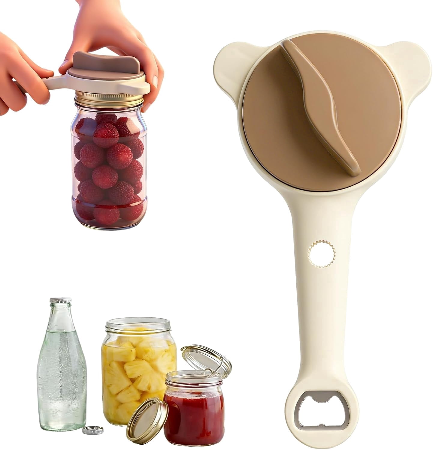 4-in-1 Adjustable Jar Opener | Non-Slip Grip Cap Opener for Seniors and Weak Hands, Multi-Purpose Lid Tool for Jars, Cans, and Wine Bottles