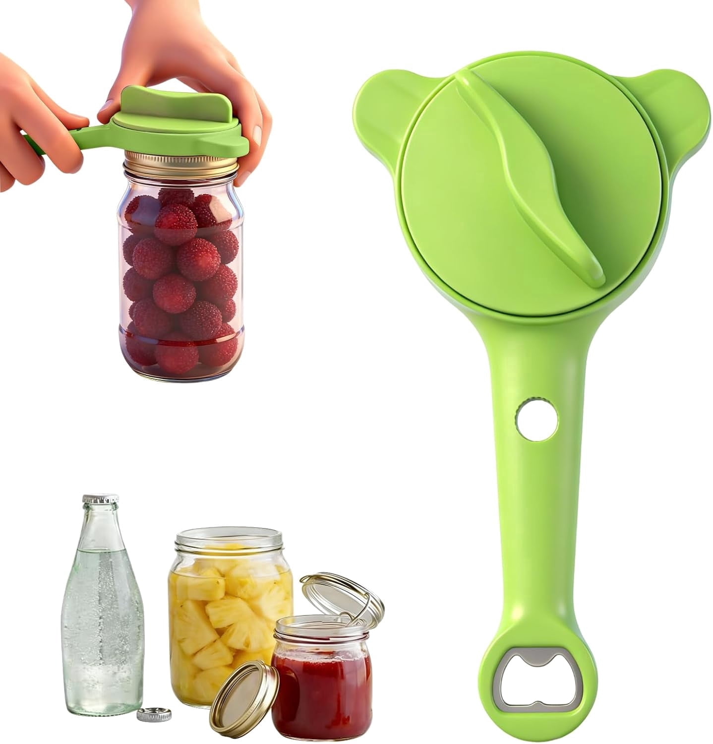 4-in-1 Adjustable Jar Opener | Non-Slip Grip Cap Opener for Seniors and Weak Hands, Multi-Purpose Lid Tool for Jars, Cans, and Wine Bottles