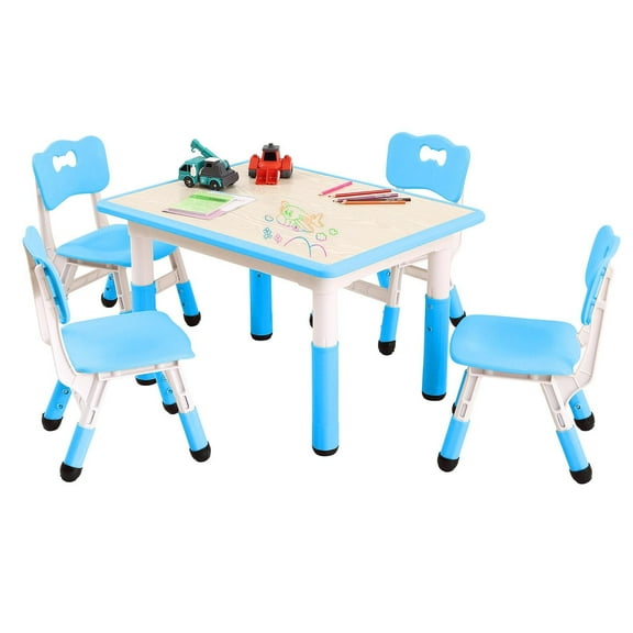 4-in-1 Adjustable Kids Table & Chairs Set | Non-Slip Legs & Scratch-Resistant Surface | Easy-Clean Art Desk for Classroom Daycare Home (4 Seater)