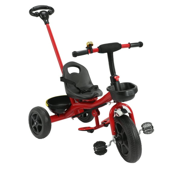 4-in-1 Adjustable Kids Tricycle with Parent Steering Push Handle, Front Wheel Trike, Toddler Balance Bike for Boys Girls