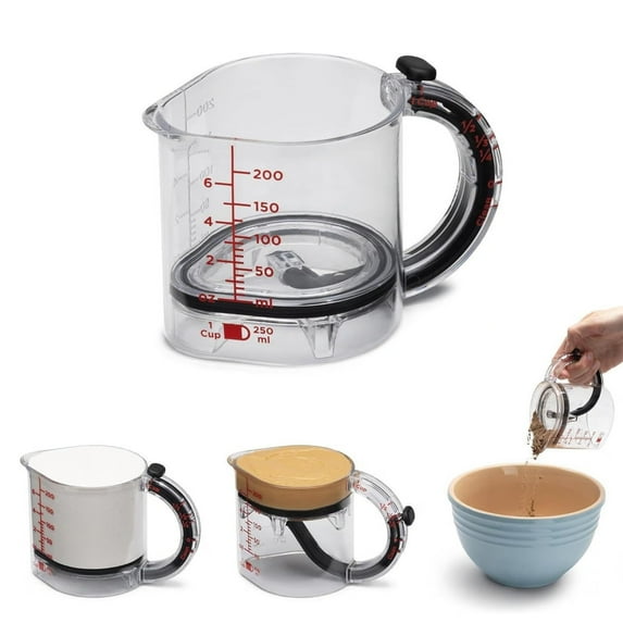 4-in-1 Adjustable Measuring Cup - 1 Pc Multi-Functional Up Cup with Adjustable & Scraper-Style Seal Base, Space-Saving for Cooking & Baking, Clear
