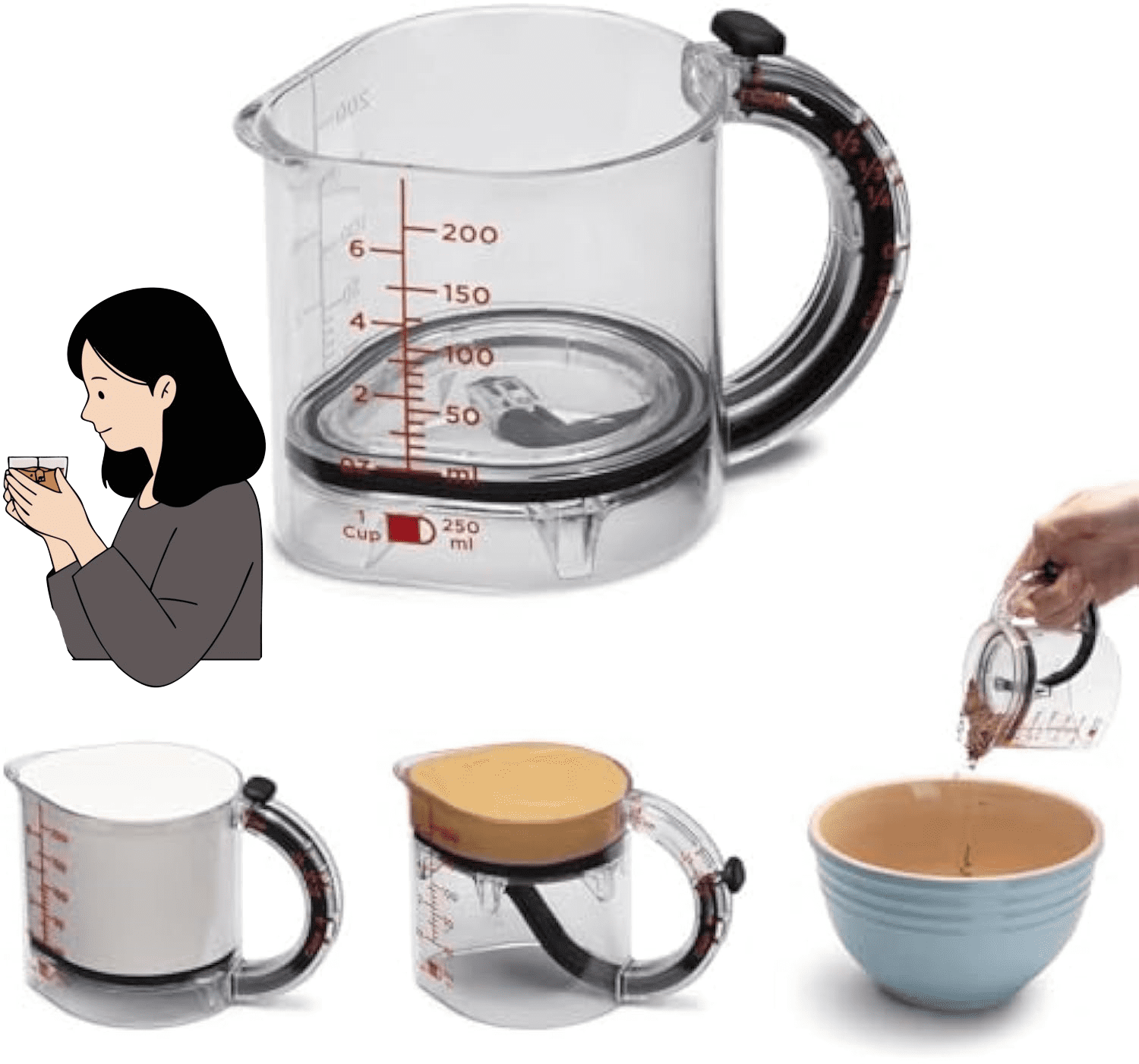 4-in-1 Adjustable Measuring Cup, Multi-Functional Measuring Cup with ...
