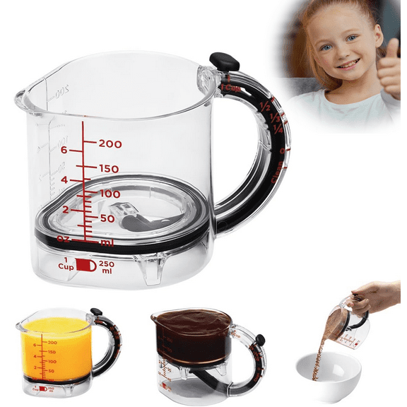 4-in-1 Adjustable Measuring Cup - Multi-Functional Up Cup Measuring Cup, with Adjustable Base & Scraper-Style Seal Base, Space-Saving Easy to Clean for Cooking and Baking & Ingredients