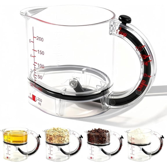 4-in-1 Adjustable Measuring Cup - Up Cup Push Up Measuring Cup with Handle & Adjustable Base for Cooking Baking