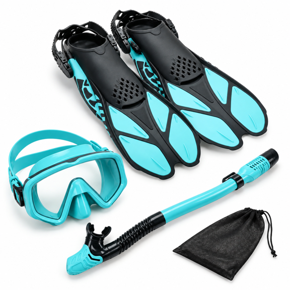 4-in-1 Adult Snorkeling Gear Set With Anti-fog Mask, Dry Top Snorkel, Adjustable Fins And Travel Bag