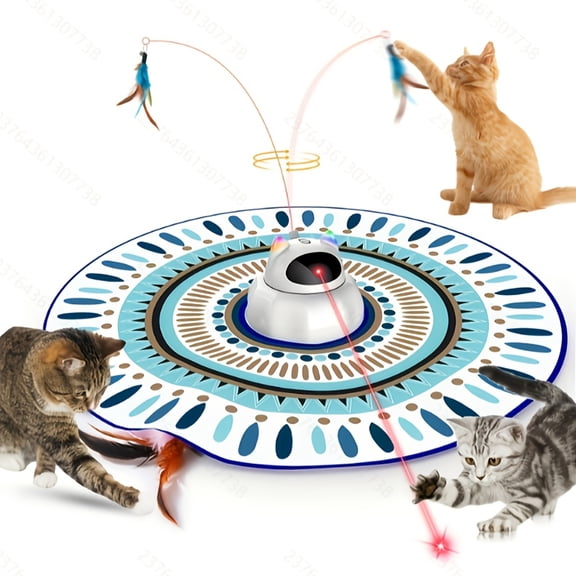 4-in-1 Automatic Cat Laser Toy with Moving Feather  Cover, USB Rechargeable Interactive Kitten Toy, Safe Low-Power Laser <1mW, Hunting Stimulation for All Indoor Cats