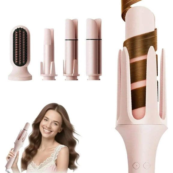 4-in-1 Automatic Hair Curler & Straightener Set, Interchangeable Auto-Rotating Curling Wand with 3 Barrels & Brush for All Hair Styles