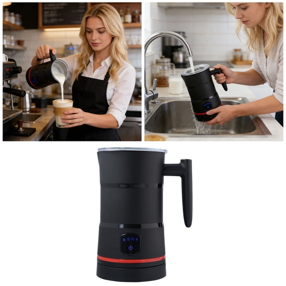 4-in-1 Automatic Milk Frother - 430ml Large Capacity Hot/Cold Foam Maker, Detachable Stainless Steel Jug, Fast & Quiet Operation for Lattes, Cappuccinos & Iced Drinks, Black