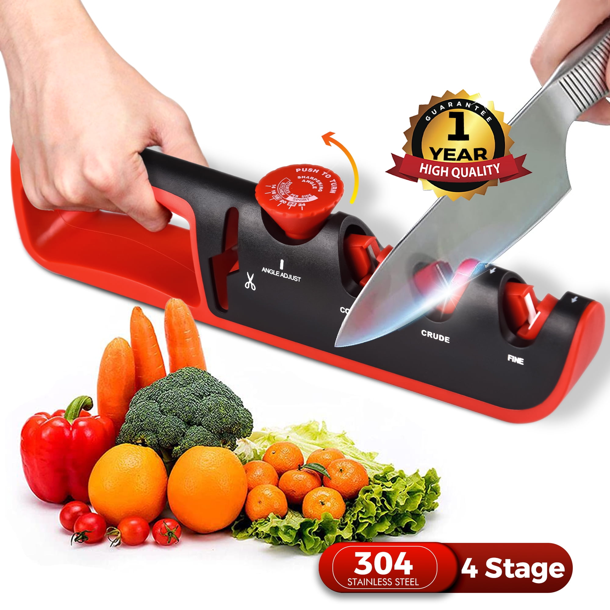 QCKJ Knife Sharpeners for Kitchen Knives, Scissor Sharpener 4 in1 Can Help Quickly and Safely Repair, Restore, and Polish Blunt, with Hanging