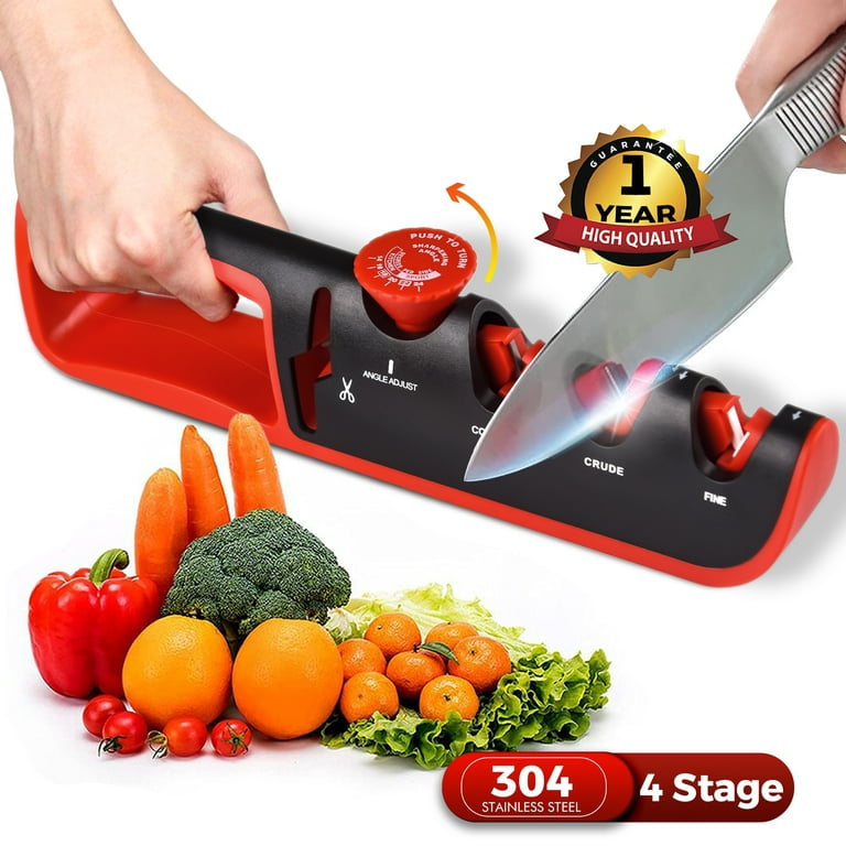 4-in-1 Knife Sharpener Kit with Cut-Resistant Glove, 3-Stage Quality Kitchen Knife Accessories to Repair, Grind, Polish Blade, Professional Knife