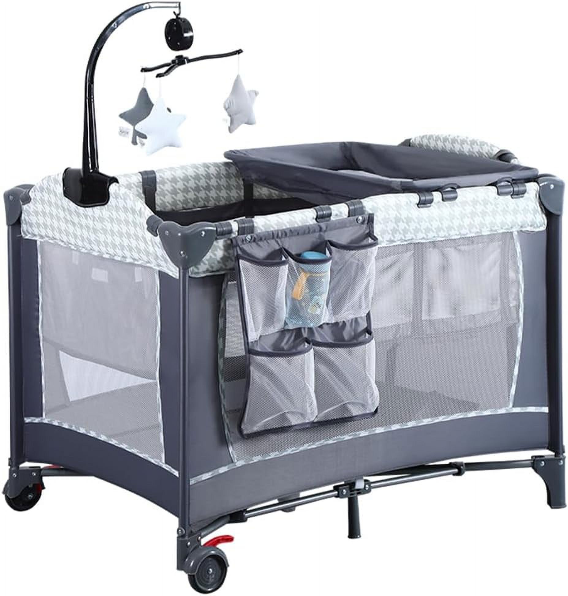 4in1 Baby Bedside Crib, Pack and Play Long Next to Bed Crib