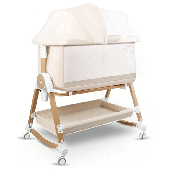 4 in 1 Baby Bassinet Bedside Sleeper W/ Wheels,Storage Basket,Adjustable 7 Heights,Mosquito Net,Matress,Breathable Mesh Crib for Infants Toddler,White