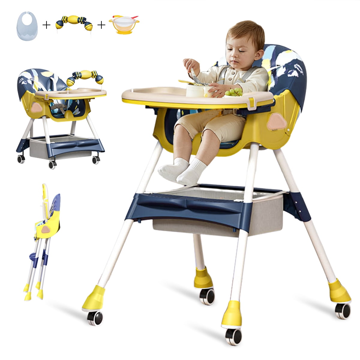 Yellow bumbo seat fashion with tray