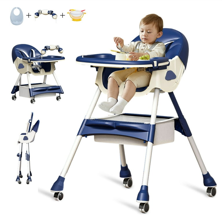 SolarSoda Portable High Chair with Wheels Foldable Travel High Chair for Babies Toddlers Blue