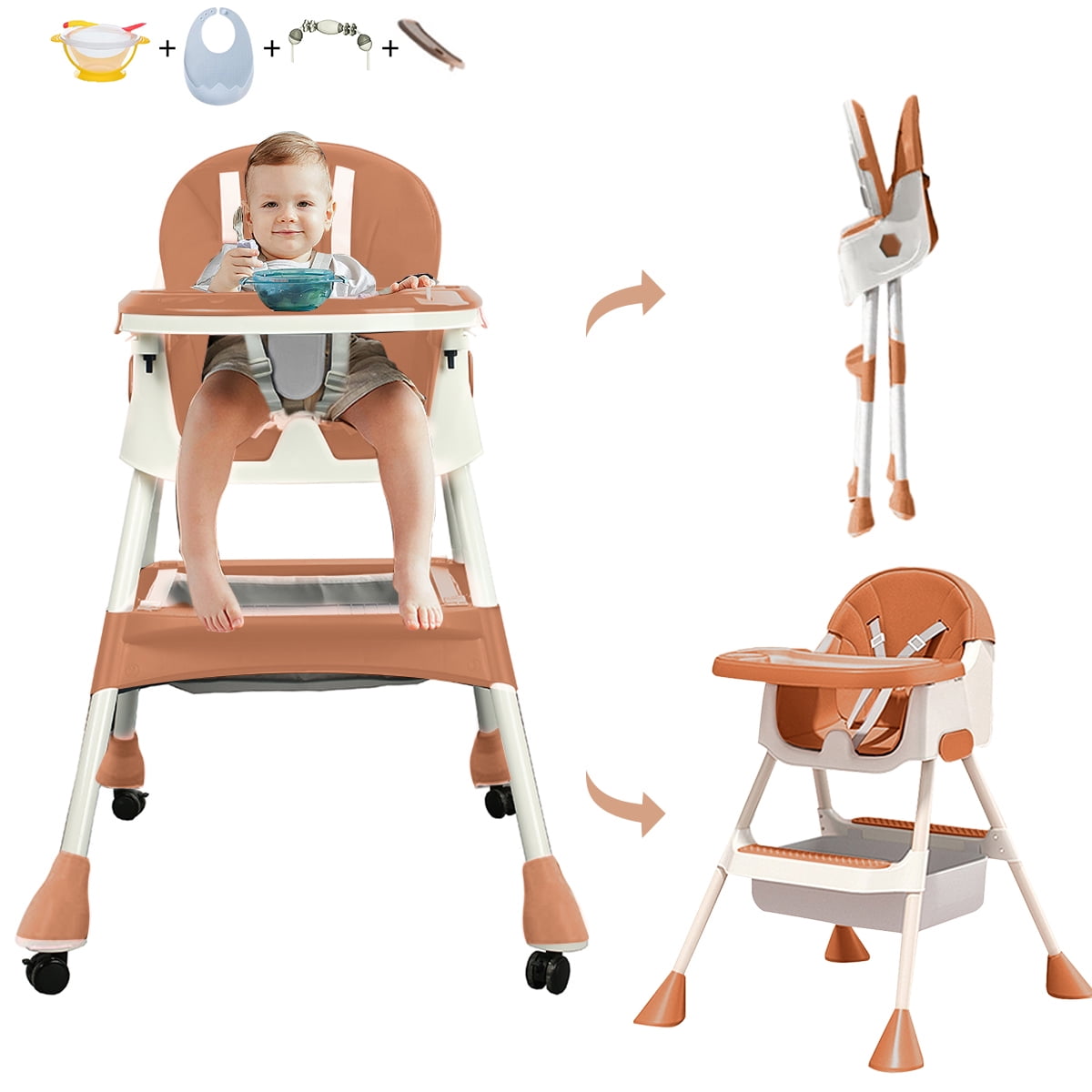 4in1 Baby Highchair, Adjustable Kid Dining Chairs with FivePoint
