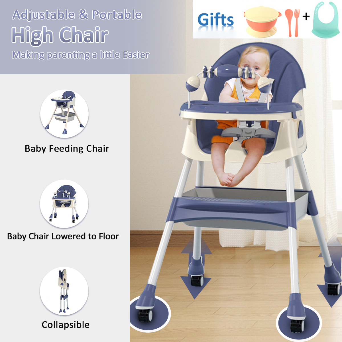 4in1 Baby Highchair, Adjustable Kid Seat Toddlers Dining Chairs Eat