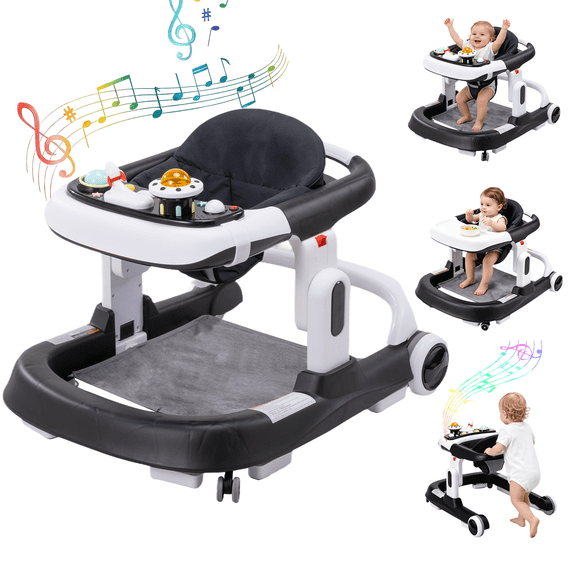 INFANS 4 in 1 Baby Walker with Adjustable Height, Padded Seat, Music ...