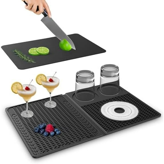 4-in-1 Bar Mat with Cutting Board: 18.11"x11.8" Multipurpose Cocktail Mat for Home/Outdoor
