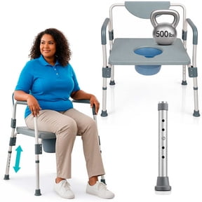 Vive Bariatric 4-in-1 Commode Chair  550 lb Capacity, Extra Wide Padded Seat, Bedside Commode, Shower Chair, Raised Toilet Seat & Safety Frame with 6-Quart Bucket & Splash Guard