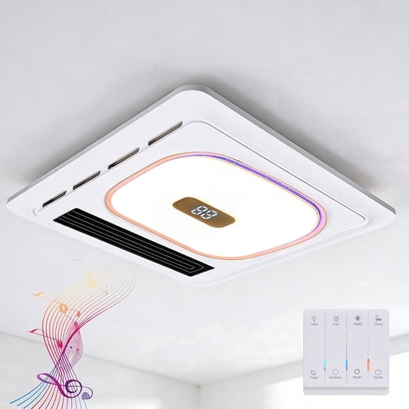 4-in-1 Bathroom Exhaust Fan with 1800W Heater, Bluetooth Speaker and RGB LED Light, 180 CFM Quiet Ventilation, Wireless Remote, 1-Pack, White