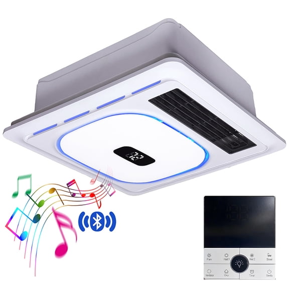 KBOROVER 4-in-1 Bathroom Exhaust Fan with 1800W Heater, Bluetooth Speaker and RGB LED Light, 180 CFM Quiet Ventilation, Wireless Remote, 1-Pack, White