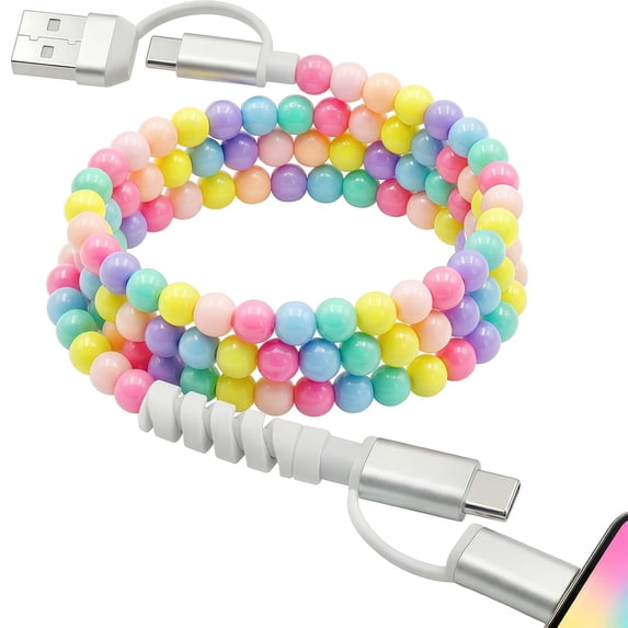 4-in-1 Beaded Charging Cable, MFi Certified, Works with CarPlay, 3.3FT ...