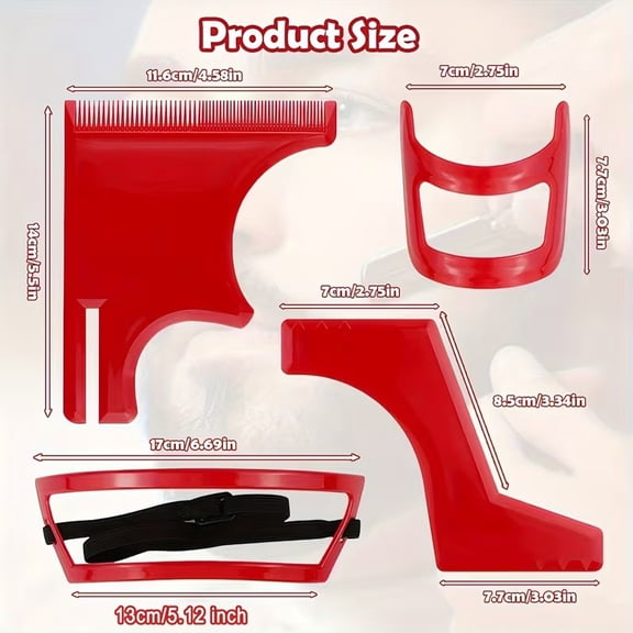4-in-1 Beard Trimming & Styling Kit for Men - Precision Templates for Hairline, Goatee, Mustache & Neck Line with Odorless Plastic Brush Comb