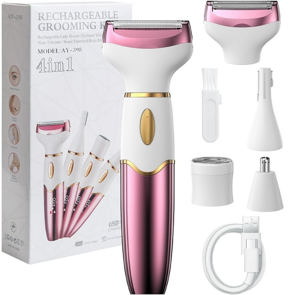 Easymart 4-in-1 Bikini Trimmer for Women IPX7 Waterproof, Facial Hair Remover for Women, Intimate Shaver for Face, Intimate Area, Armpits, Legs USB Charging