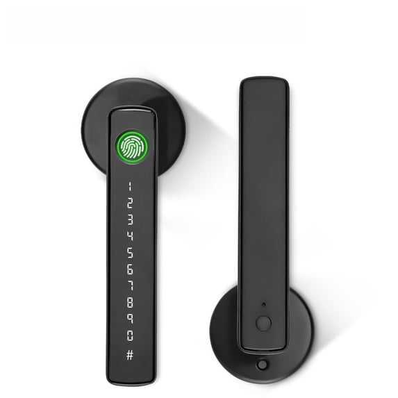4-in-1 Biometric Fingerprint Smart Door Lever,Keyless Entry Door Handle with App Control&Auto Lock,Minimalist Digital Lock with Hidden Keyhole for Bedroom,Home Office or Airbnb Hosts,Black