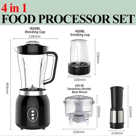 4 in 1 Blender and Food Processor Combo, 600W High Speed Electric Mixer for Shakes, Chopping, Grinding, 3 Cups with Filter