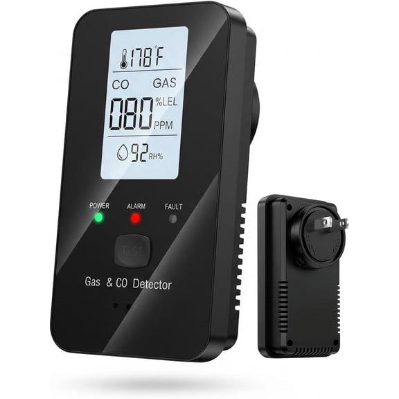 4-in-1 CO & Gas Detector with HD Digital Display, Temperature & Humidity Monitor, Portable Safety Alarm Sensor for Home, RV, Hotel & Camping (Black)