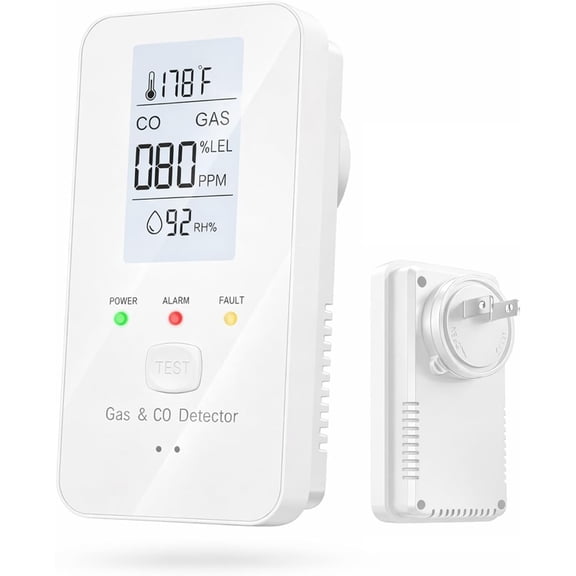 4-in-1 CO & Gas Detector with HD Digital Display, Temperature & Humidity Monitor, Portable Safety Alarm Sensor for Home, RV, Hotel & Camping (White)