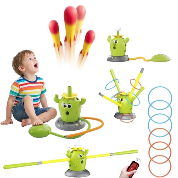 4 in 1 Cactus Sensory Set, Musical Jumping, Ring Toss, Rocket Launcher, Baseball, Indoor Outdoor Use