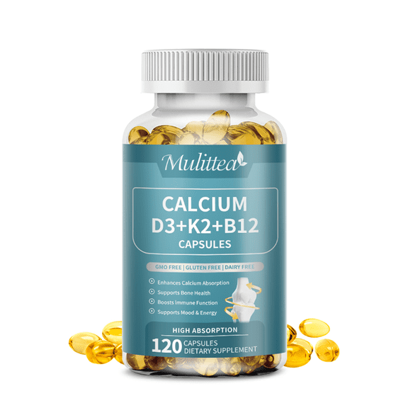 Mulittea 4-in-1 Calcium Complex with Vitamin D3, K2 (MK-7) & B12 for Bone & Immune Support, 120 Capsules