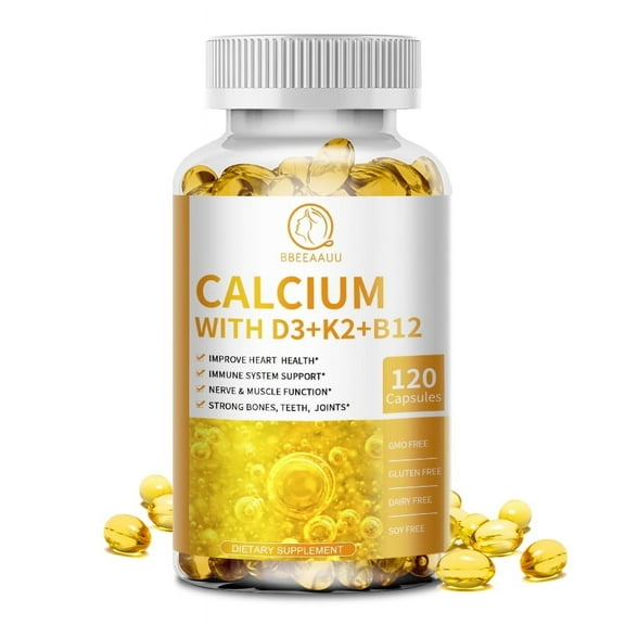 4-in-1 Calcium Supplements for Women & Men - Calcium 600mg with Vitamin D3 K2 B12 5000 IU Supplement for Heart, Bone & Body Defenses (120 Count 1 Pack)